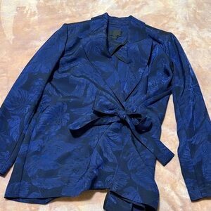 J. Crew Navy Floral Jacquard Wrap Blazer with Tie